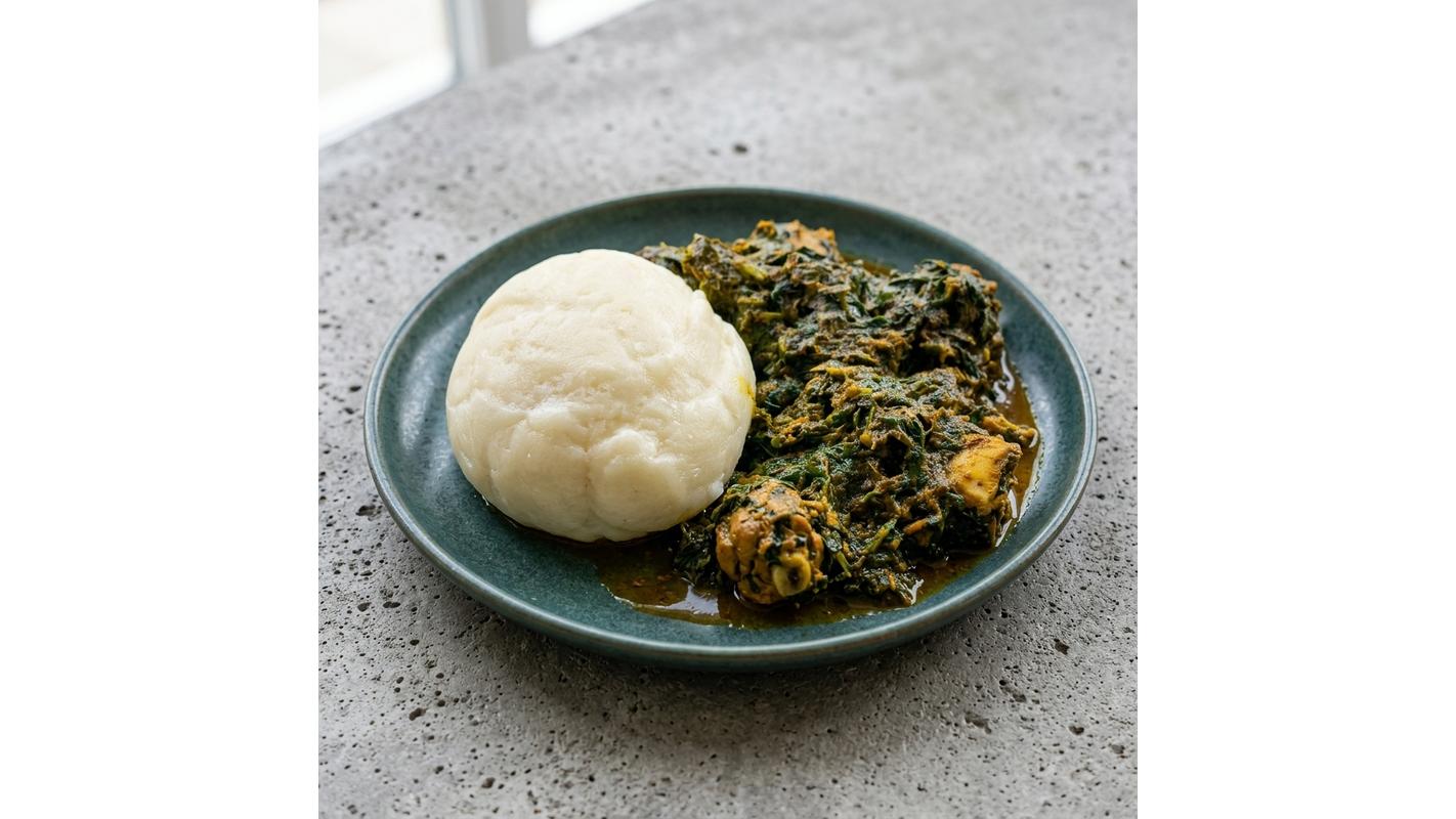 Fufu Of Choice With Afang Soup And Protein Of Choice
