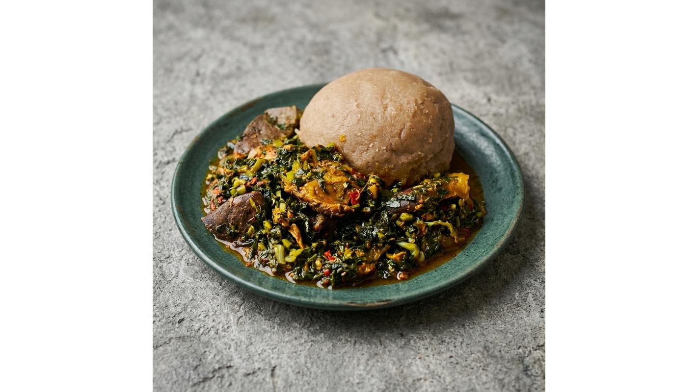 Fufu Of Choice With Edikaikong Soup And Protein Of Choice